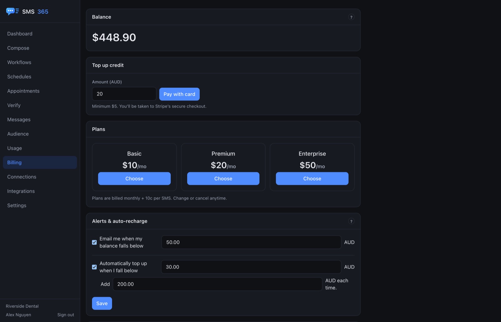 An account statement of credits and usage